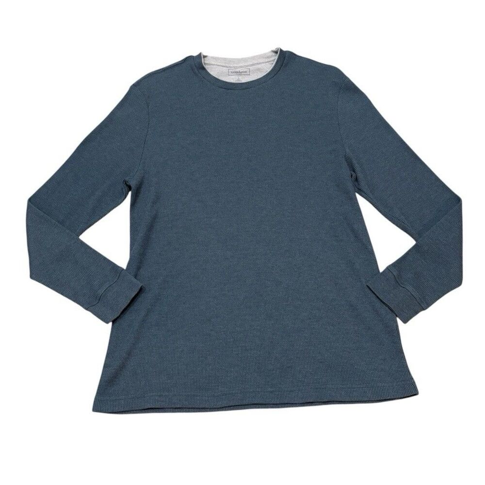 Club Room Mens Waffle Knit Long Sleeve Crewneck  Shirt Blue Size L